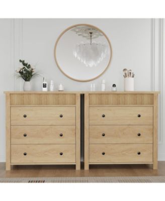 3 Drawer Dresser, Modern Fluted Nightstand, Wooden Chest of Drawers, Storage End Table Organizer for Bedroom