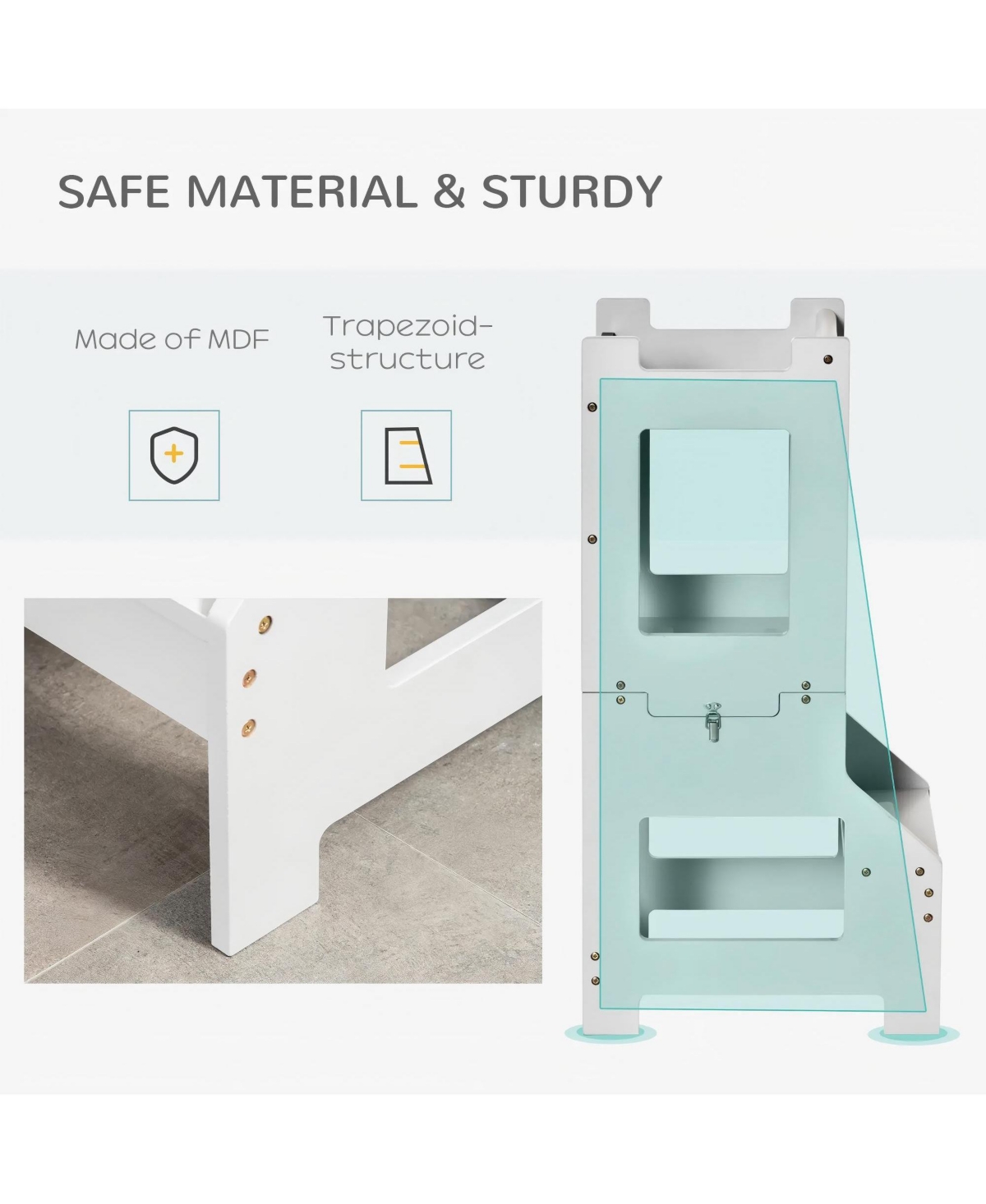 Hongge Kids Kitchen Helper Stool with Chalkboard Convertible Table Design