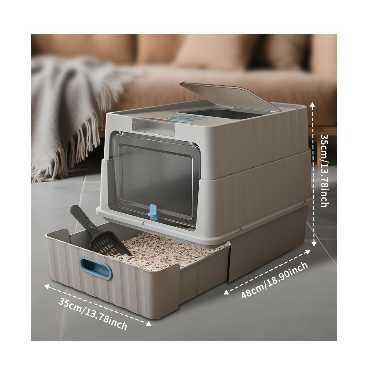 Aostirmotor Easy-Clean Cat Litter Box with Pull-Out Drawer