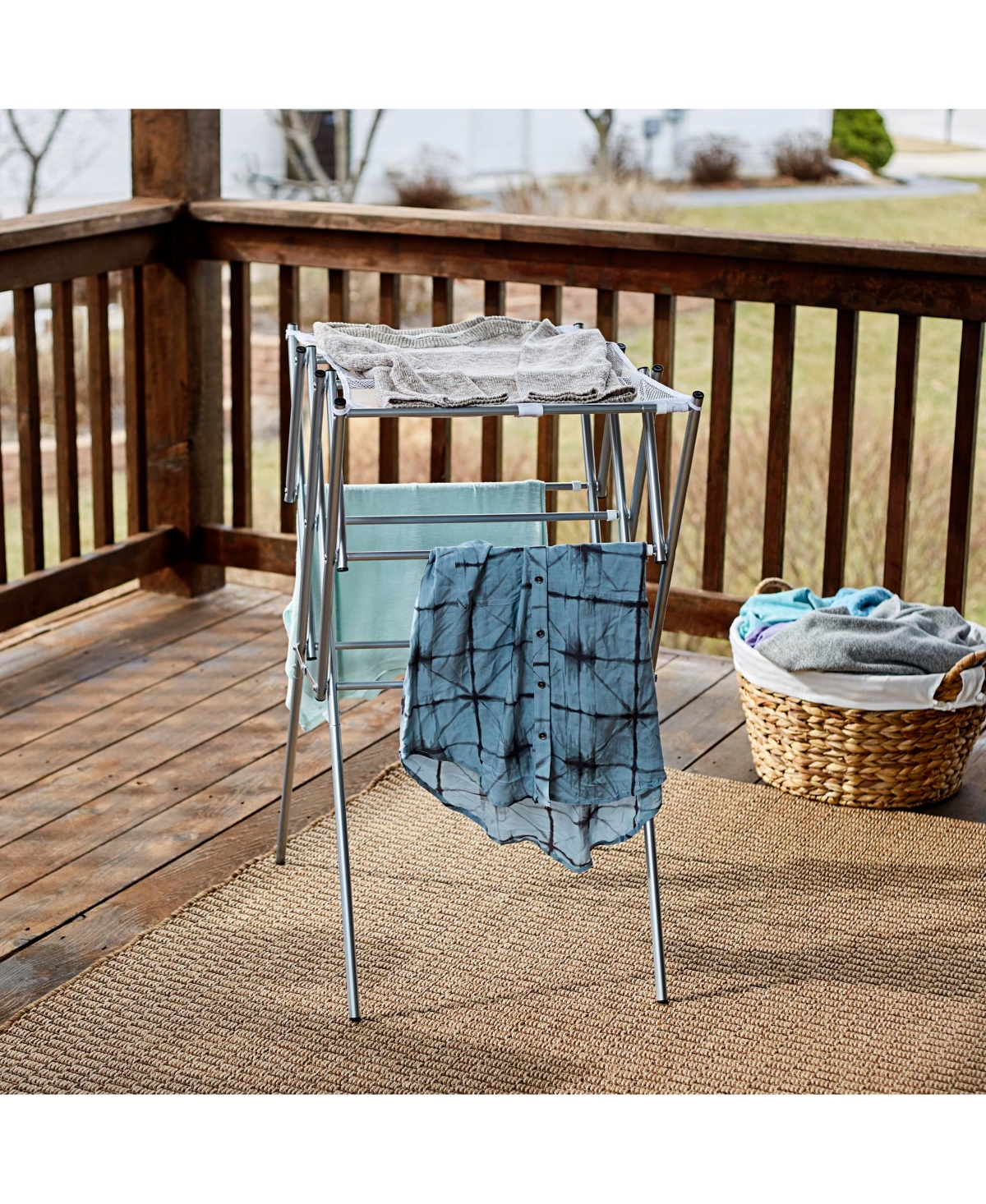 Household Essentials Clothes Drying Rack, Foldable, Expandable and Collapsible Laundry Drying Rack, Silver