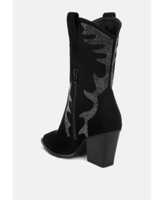 Womens Rambler Rhinestones Embellished Calf Boots