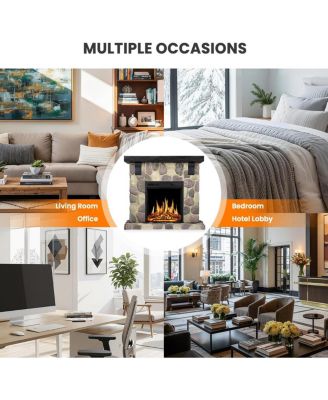 50" Electric Fireplace TV Stand, Fireplace with Faux Stone-Look Mantel, 750W/1500W Dual Heat Settings