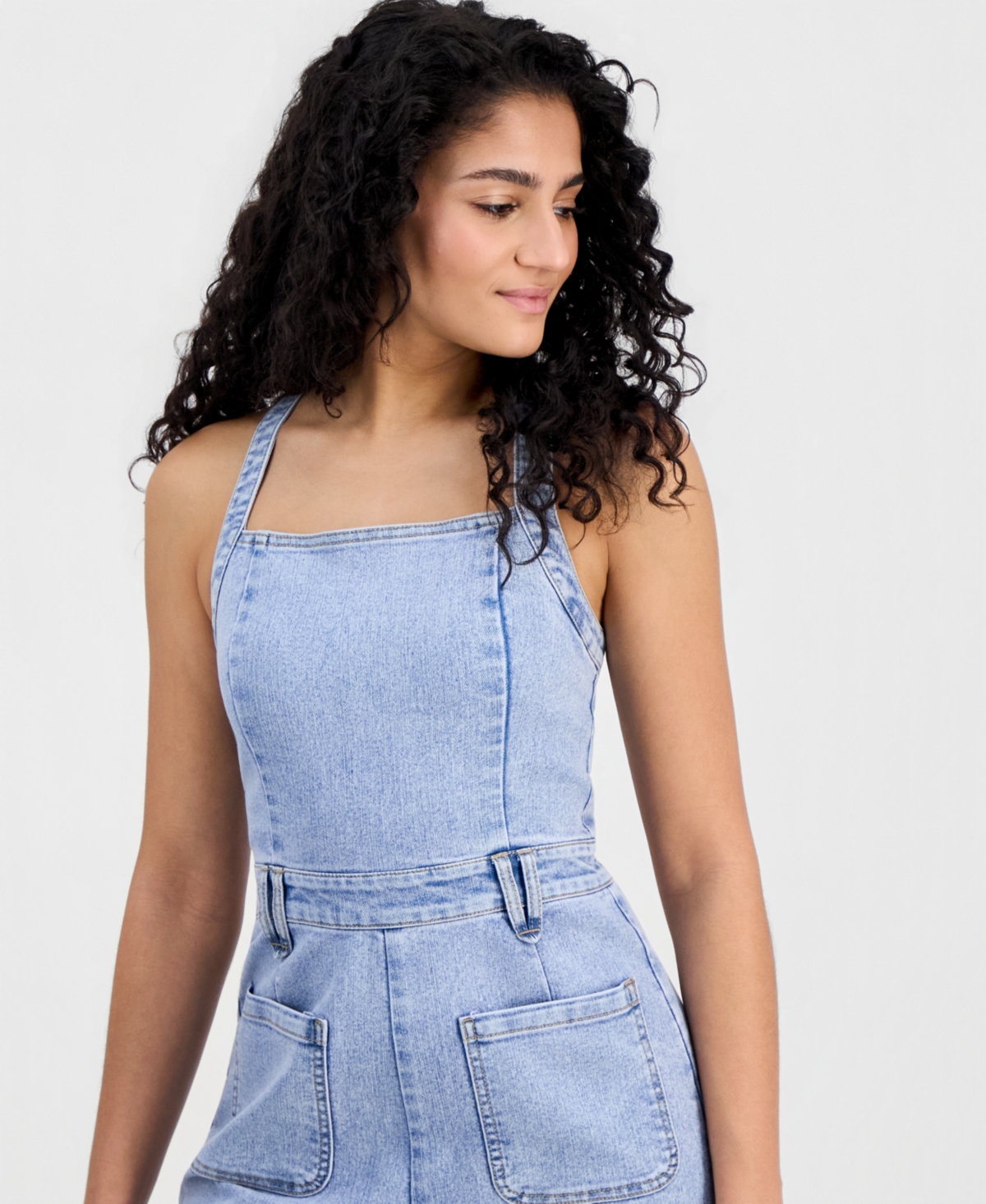 Tinseltown Juniors' Square-Neck Sleeveless Jumpsuit