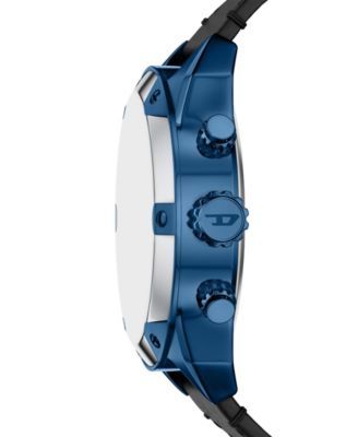 Men's Spiked Quartz Chronograph Black Leather Watch, 49mm