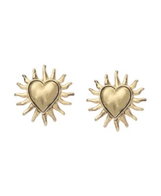Gold Sunburst Heart Button Earrings