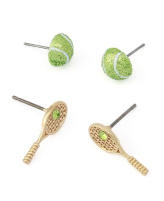 Faux Stone Tennis Racquet Ball Duo Stud Earring Set