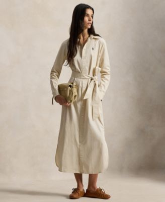 Women's Long-Sleeve Collared Shirt Dress