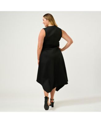 Plus Size Carmen Ruched Scuba Assymetrical Midi Dress