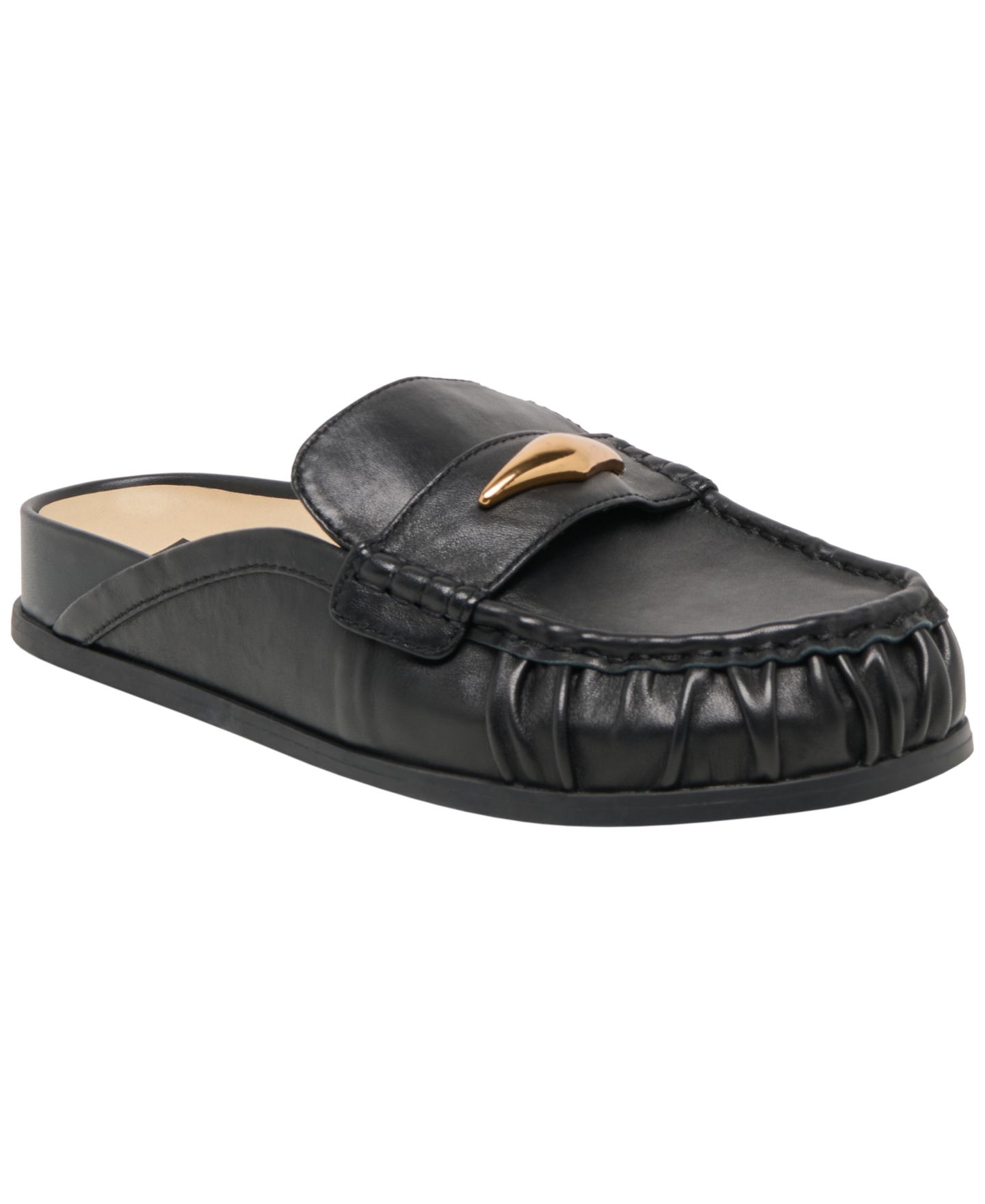 Женские сабо Dolce Vita Jordero Buckle Tailored Flat Mules, цвет: Чёрный кожаный — фото 1