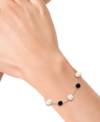 Freshwater Pearl & Onyx Bracelet in 14k Yellow Gold