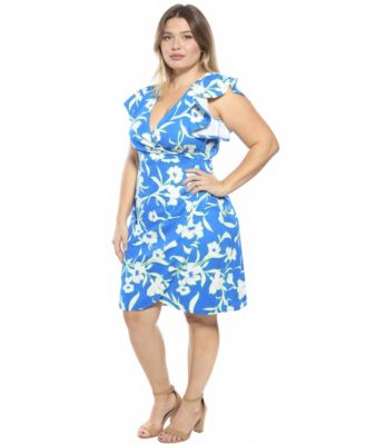 Plus Size Floral Flutter Sleeve Faux Wrap Dress