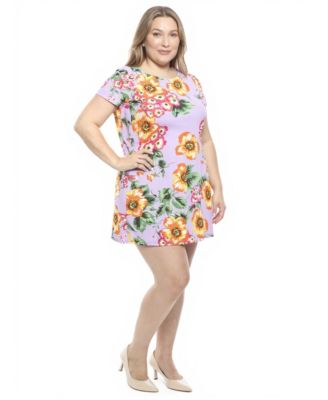 Plus Size Floral Round Neck Shift Dress