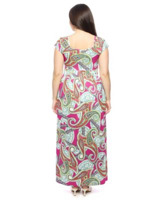 Plus Size Paisley Square Neck Cap-Sleeve Maxi Dress