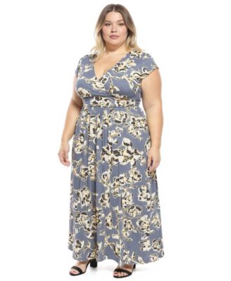 Plus Size Cap-Sleeve Side Slit Pocket Maxi Dress