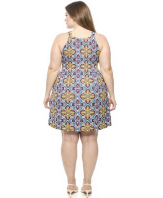 Plus Size Floral Paisley Sleeveless Keyhole Dress