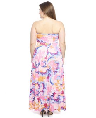 Plus Size Abstract Strapless Pocket Maxi Dress