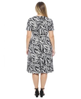 Plus Size Abstract V-Neck A-Line Midi Dress