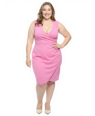 Plus Size Faux Wrap Tulip Hem Knee-Length Dress