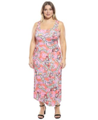 Plus Size Paisley Racerback Tank Maxi Dress