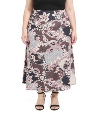 Plus Size Paisley Elastic Waist A-Line Skirt