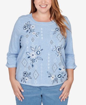 Plus Size Austin Floral Diamond Embroidered Knit Top