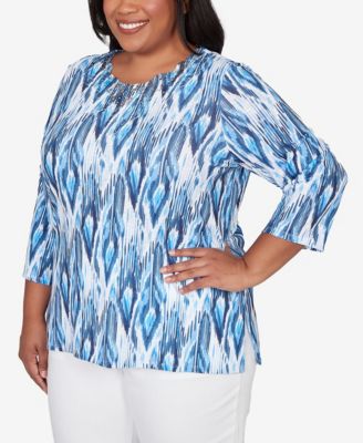 Plus Size Mykonos Ikat Embellished Neck Top