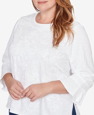 Plus Size Mykonos White Medallion Embroidered Top