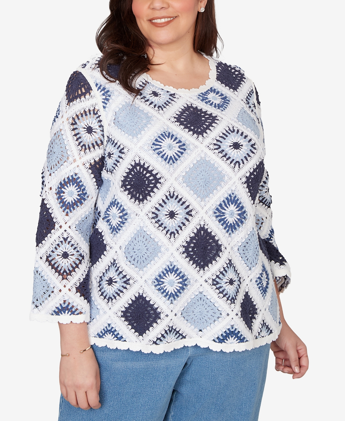 Alfred Dunner Plus Austin Diamond Crochet Sweater