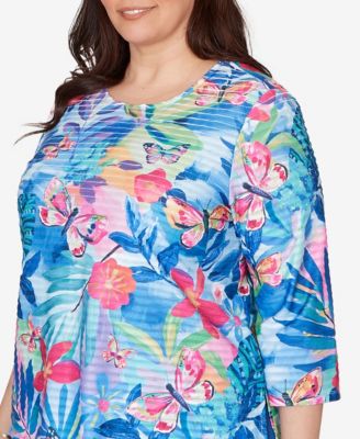 Plus Size The Royal Treatment Tropical Butterfly Ruffle Textured Top