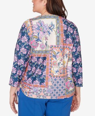 Plus Size The Royal Treatment Geometric Floral Tie Ruched Top