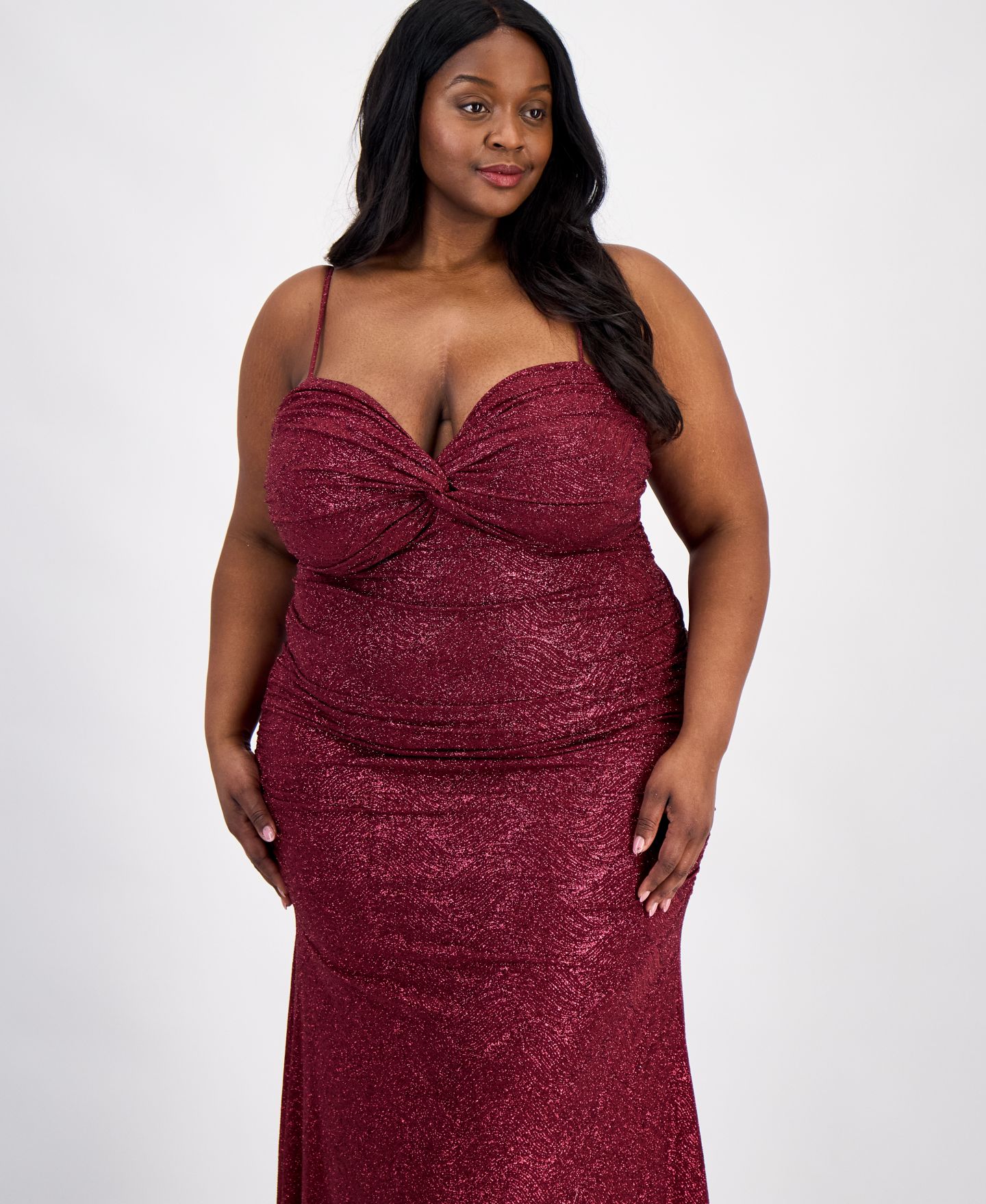 Женские платья Emerald Sundae Trendy Plus Size Glitter-Knit Twist-Front Gown, цвет: Чёрный винный разноцветный — фото 3