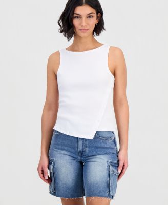 Juniors' Asymmetrical-Button Sleeveless Tank Top