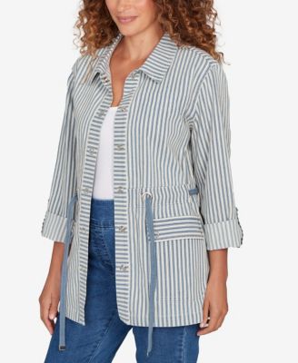 Petite Striped Anorak Snap Front Jacket
