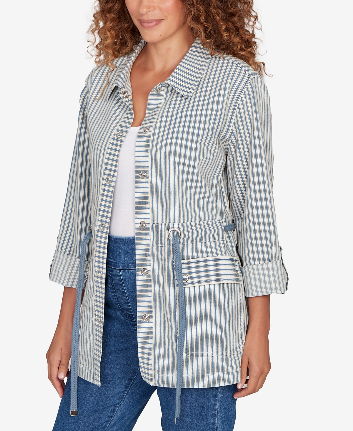 Ruby Rd. Petite Striped Anorak Snap Front Jacket