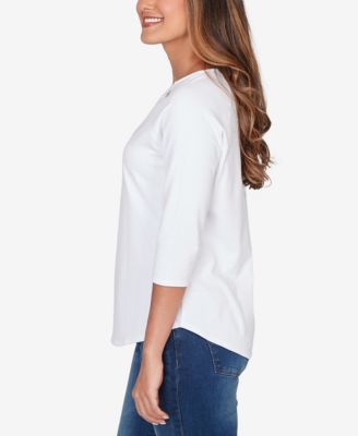 Petite Grommet Neck Solid Knit Top