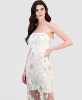 Women's 3D Flower Strapless Midi Dress