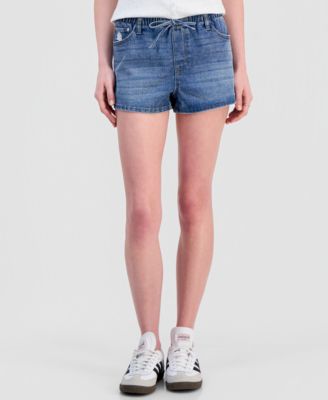 Juniors' Embroidered Seashell Drawstring Shorts