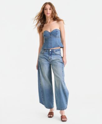 Women's Denim Strapless Peplum Corset Top