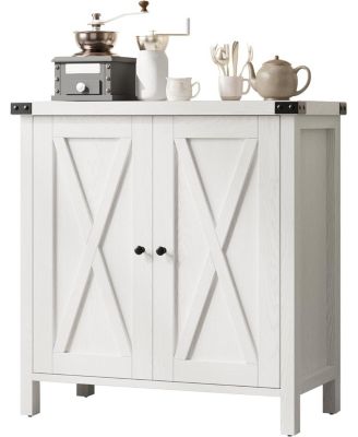 Farmhouse Sideboard Buffet Cabinet, Rustic Modern Storage with Adjustable Shelves, 2 Barn Doors, Multi-Functional Coffee Bar, Kitchen Organizer