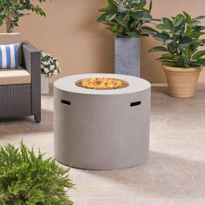 31 Inch Round MgO Fire Pit 40000 BTU Light Weight Concrete Light Grey for Outdoor Patio Backyard