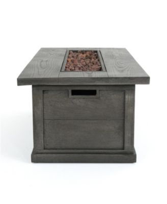 56 Inch Outdoor 50000 BTU Rectangular MgO Concrete Propane Fire Pit Grey Wood Pattern for Patio Backyard