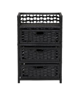 Woven 3 Drawer Chest with Cutout Handles, Paper Rope Stained