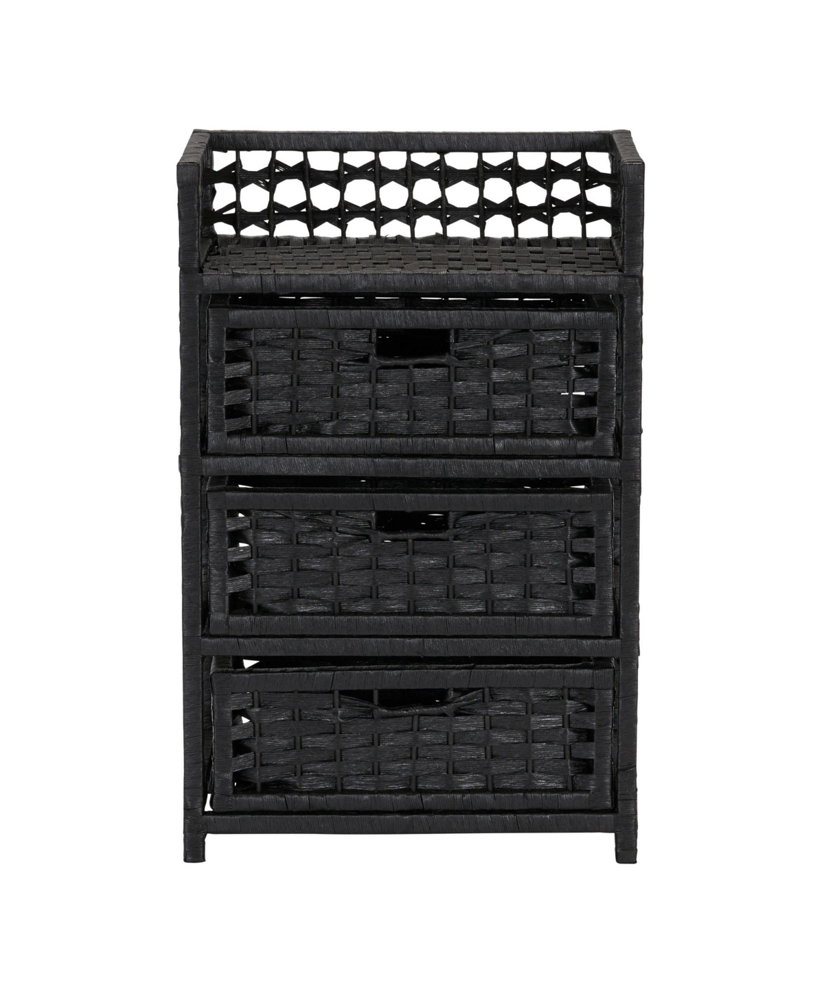 Household Essentials Woven 3 Drawer Chest with Cutout Handles, Paper Rope Stained