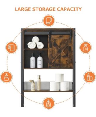 Toilet Storage Cabinet, Bathroom Organizer with Sliding Doors, Adjustable Shelf for Bathroom
