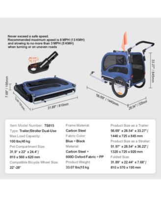 Dog Bike Trailer 2-in-1 Pet Stroller Carrier 100 LB Capacity