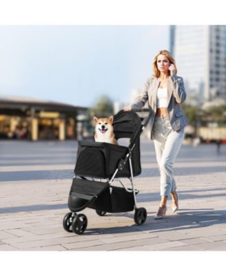 Pet Stroller 35 LB Foldable 3-Wheel Dog Stroller with Cup Holders