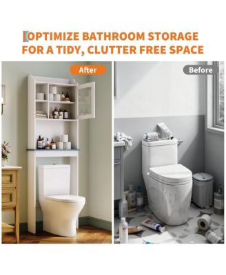 68.5" h Bathroom Organizer Space Saver Over Toilet, Wood Rack for Bathroom, Restroom