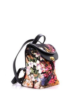 Mini Gancini Flap Drawstring Backpack Printed Gancini Nylon and Leather