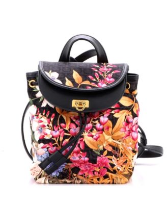 Mini Gancini Flap Drawstring Backpack Printed Gancini Nylon and Leather