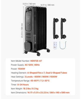 1500W Oil Filled Radiator with Digital Controls & 24-Hour Timer